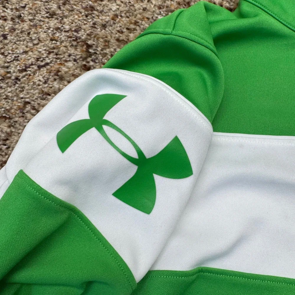 Under Armour Allseasongear Men SM Green White Colorblock Full Zip Track Jacket